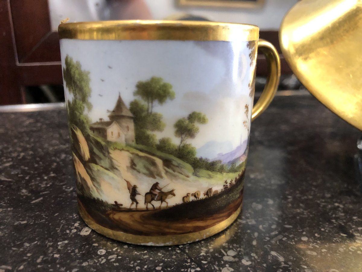 Tasse et sous tasse peintes porcelaine Paris 19è siècle-photo-3