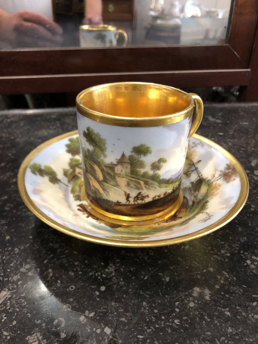 Tasse et sous tasse peintes porcelaine Paris 19è siècle-photo-8