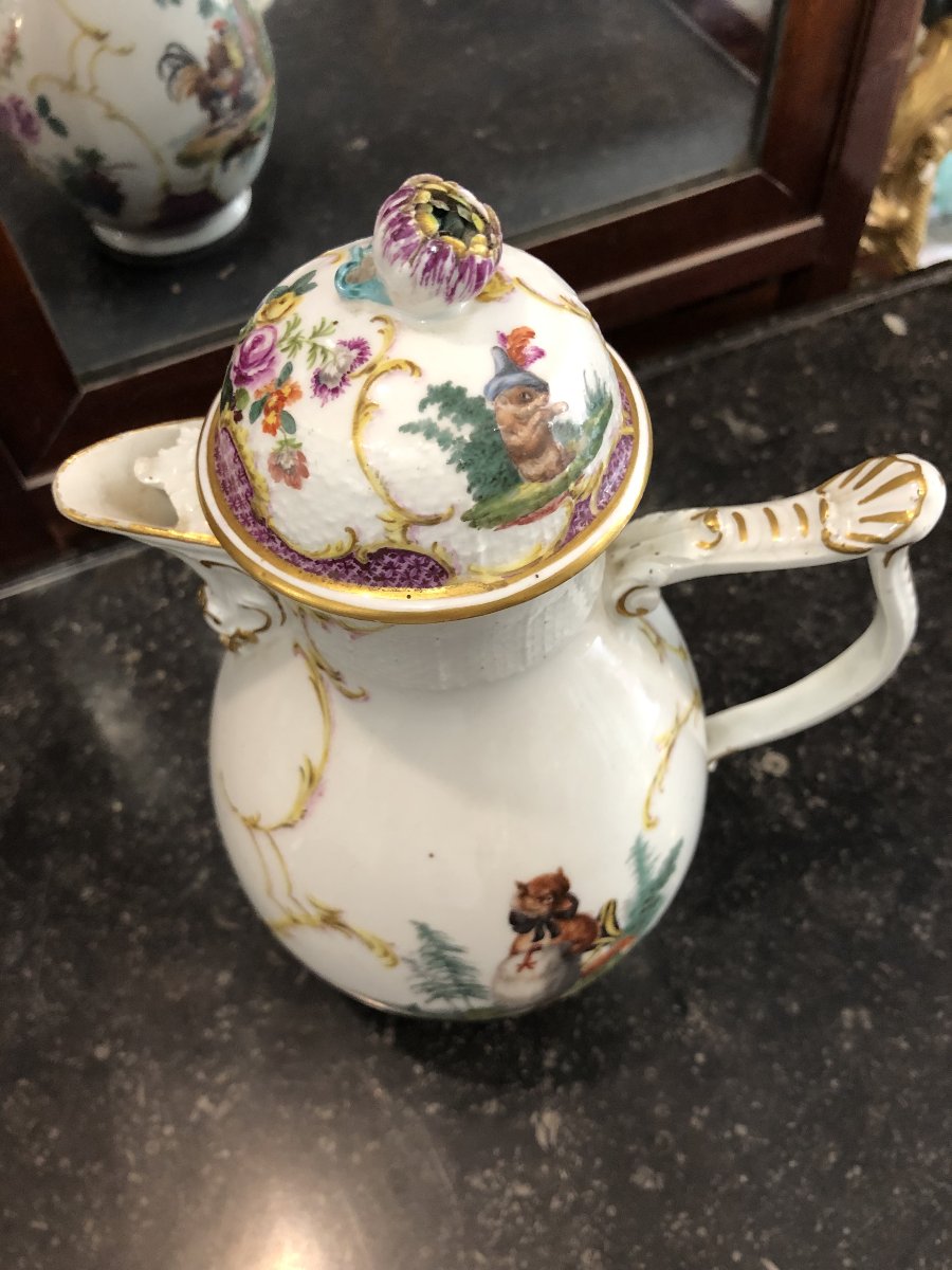 Cafetière porcelaine Meissen fin 18ème siècle (fèle au pied)-photo-3