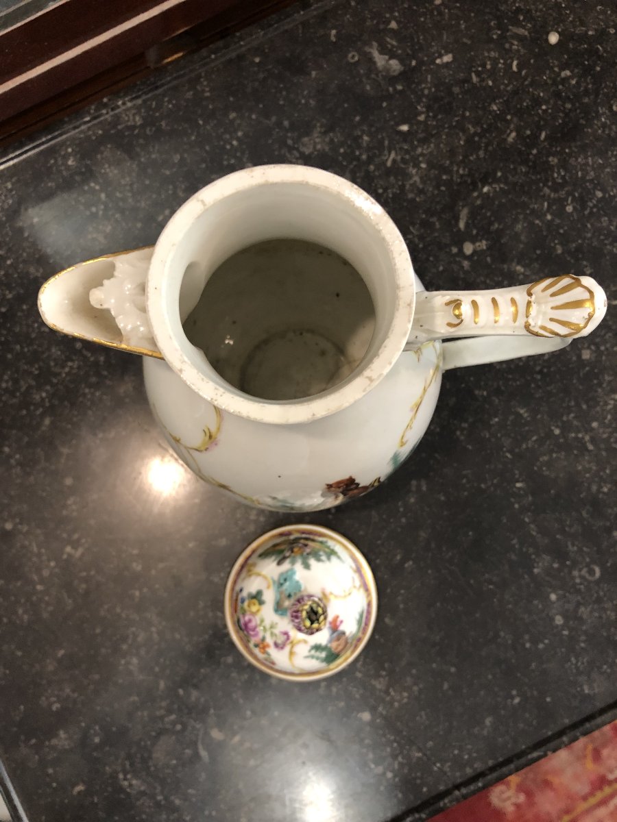 Cafetière porcelaine Meissen fin 18ème siècle (fèle au pied)-photo-4