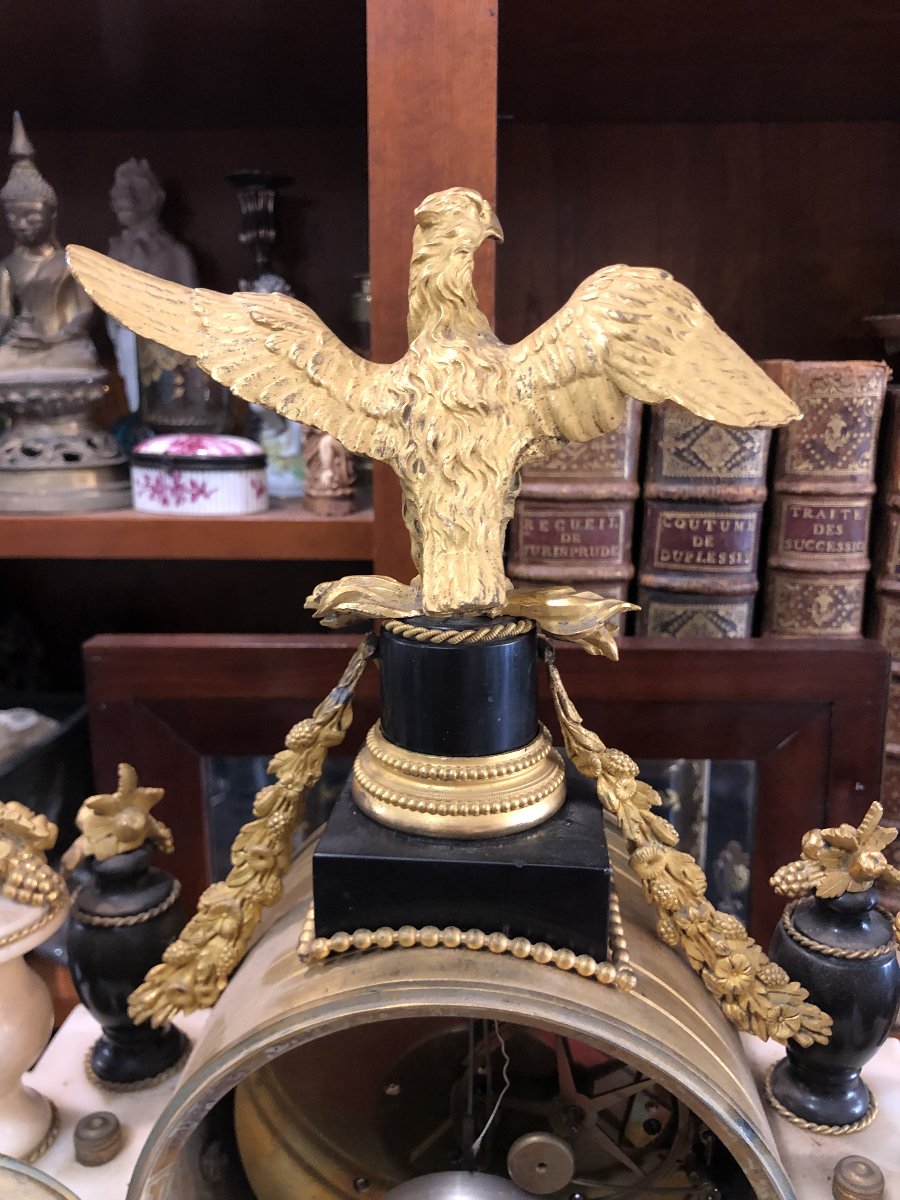 Louis XVI-era Marble And Gilded Bronze Pendulum Clock, Signed "manière"-photo-5