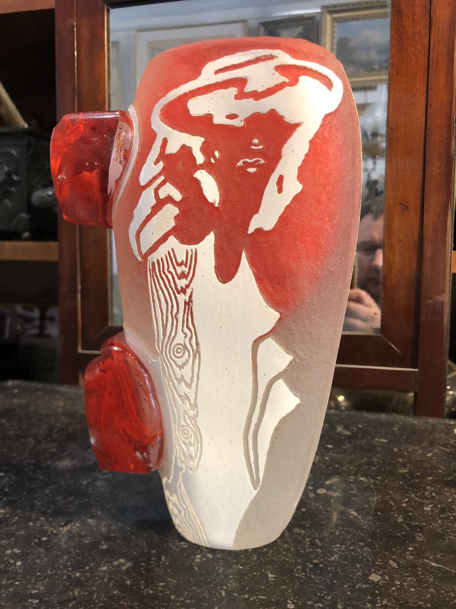 René Deniel "woman With A Hat" Vase 1989-photo-2