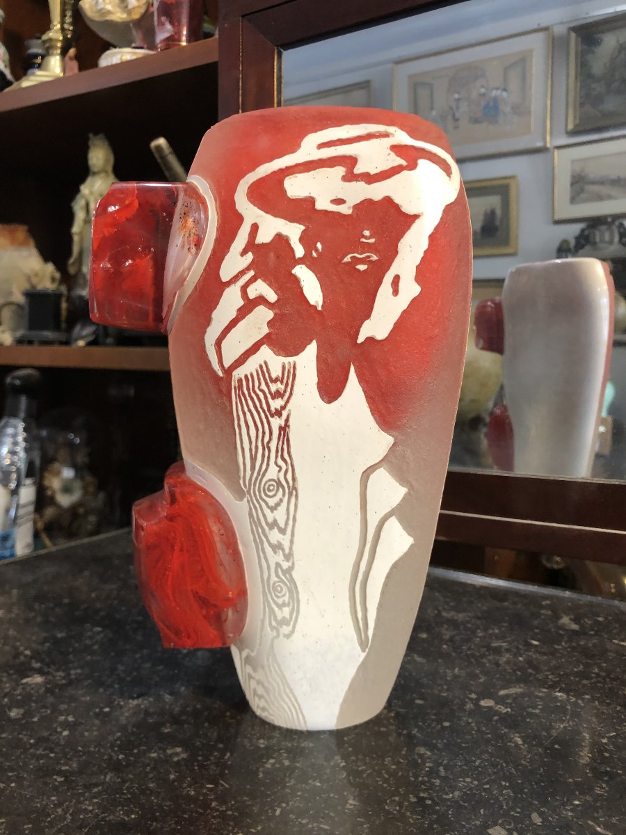 René Deniel "woman With A Hat" Vase 1989-photo-1