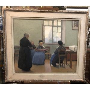  Oil On Canvas Albert Charles Dequene 1922 (the Spinners)