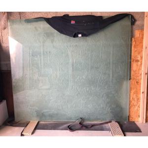 panneau de verre art déco  1930 "paradis terrestre" 170cm 150cm