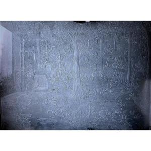 panneau de verre art déco  1930 "paradis terrestre" 170cm 150cm