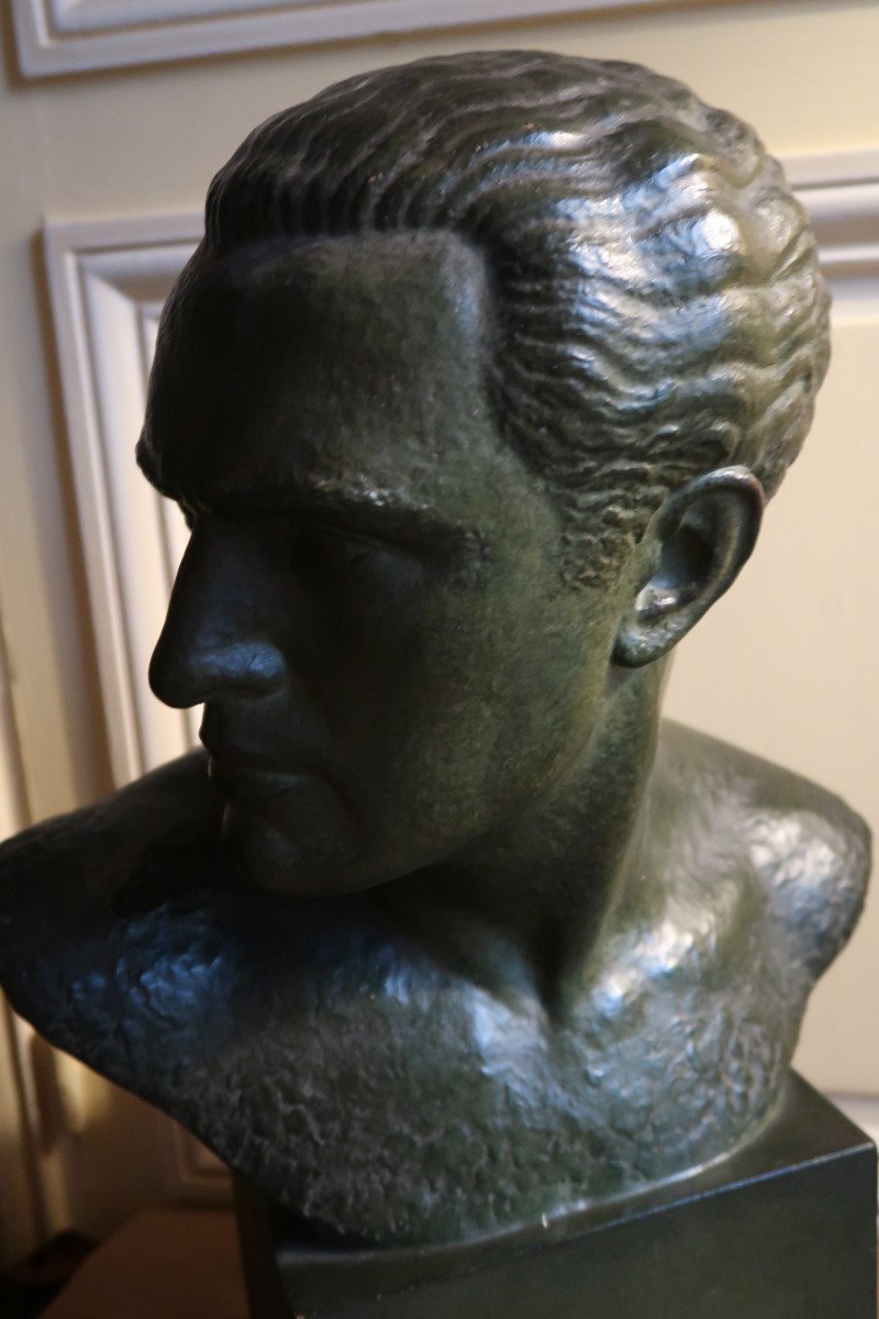 Bust Of Mermoz By Lucien Gibert-photo-3