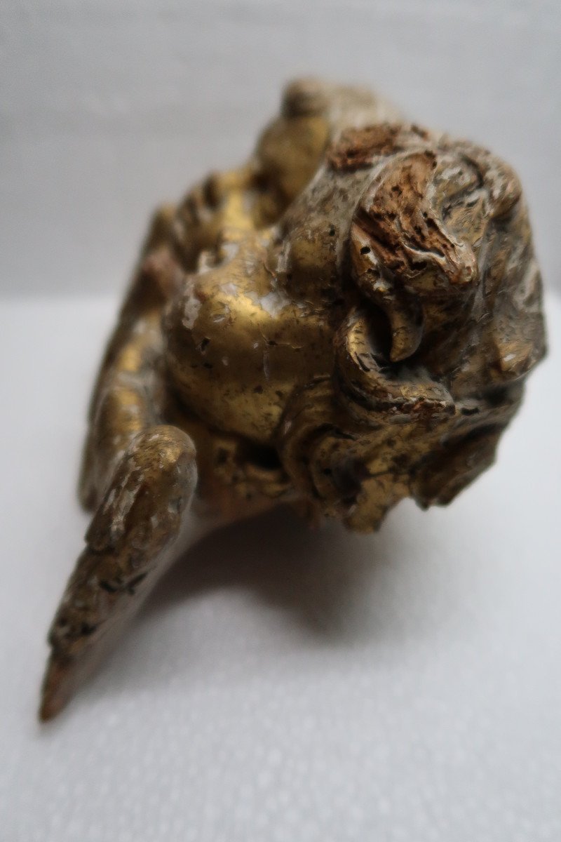 Paire d' Angelots En Bois Doré   XVIII -photo-4