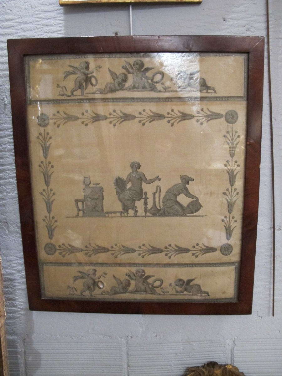 Peinture Sur Soie  Epoque Empire-photo-1
