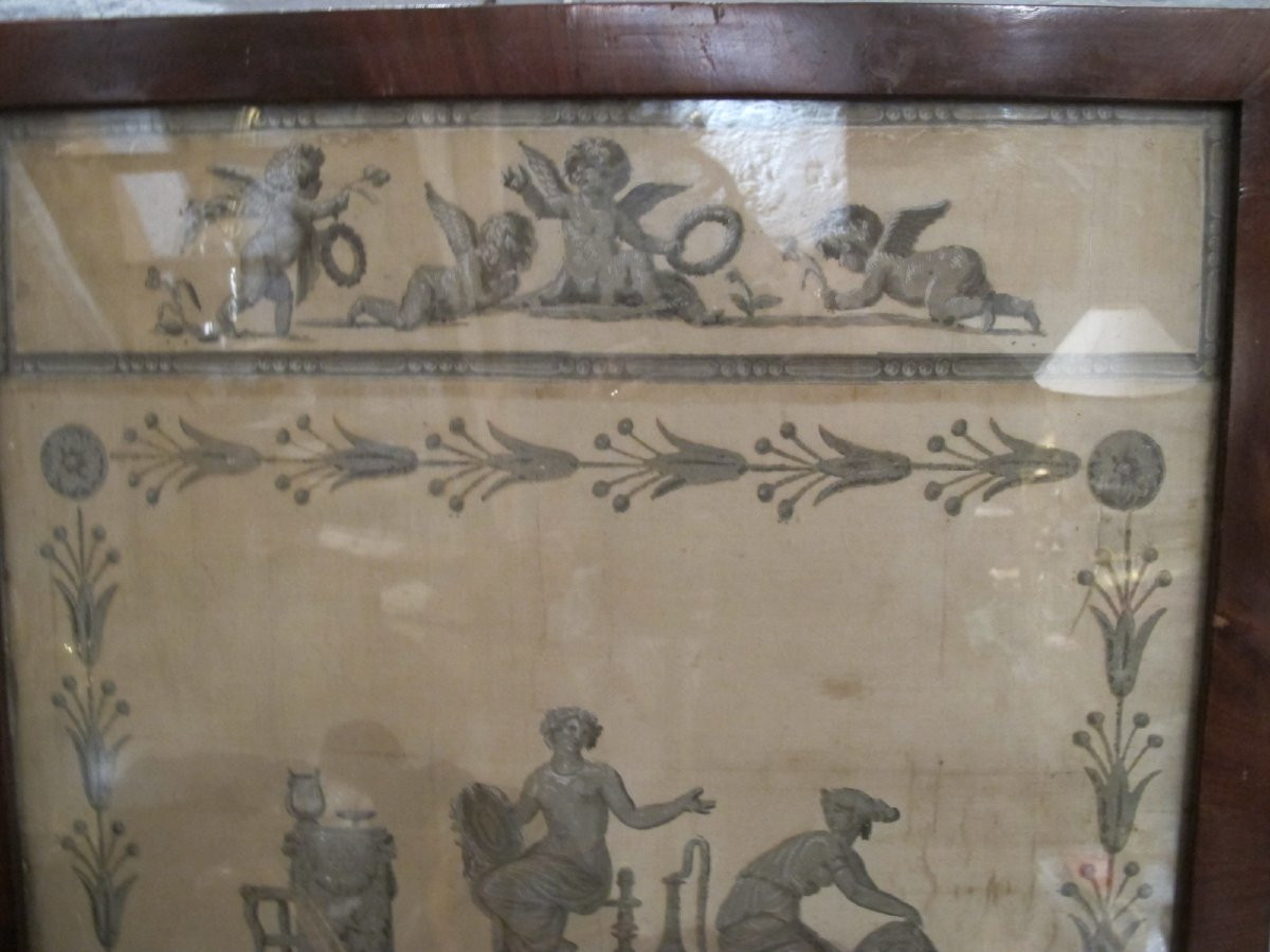 Peinture Sur Soie  Epoque Empire-photo-4