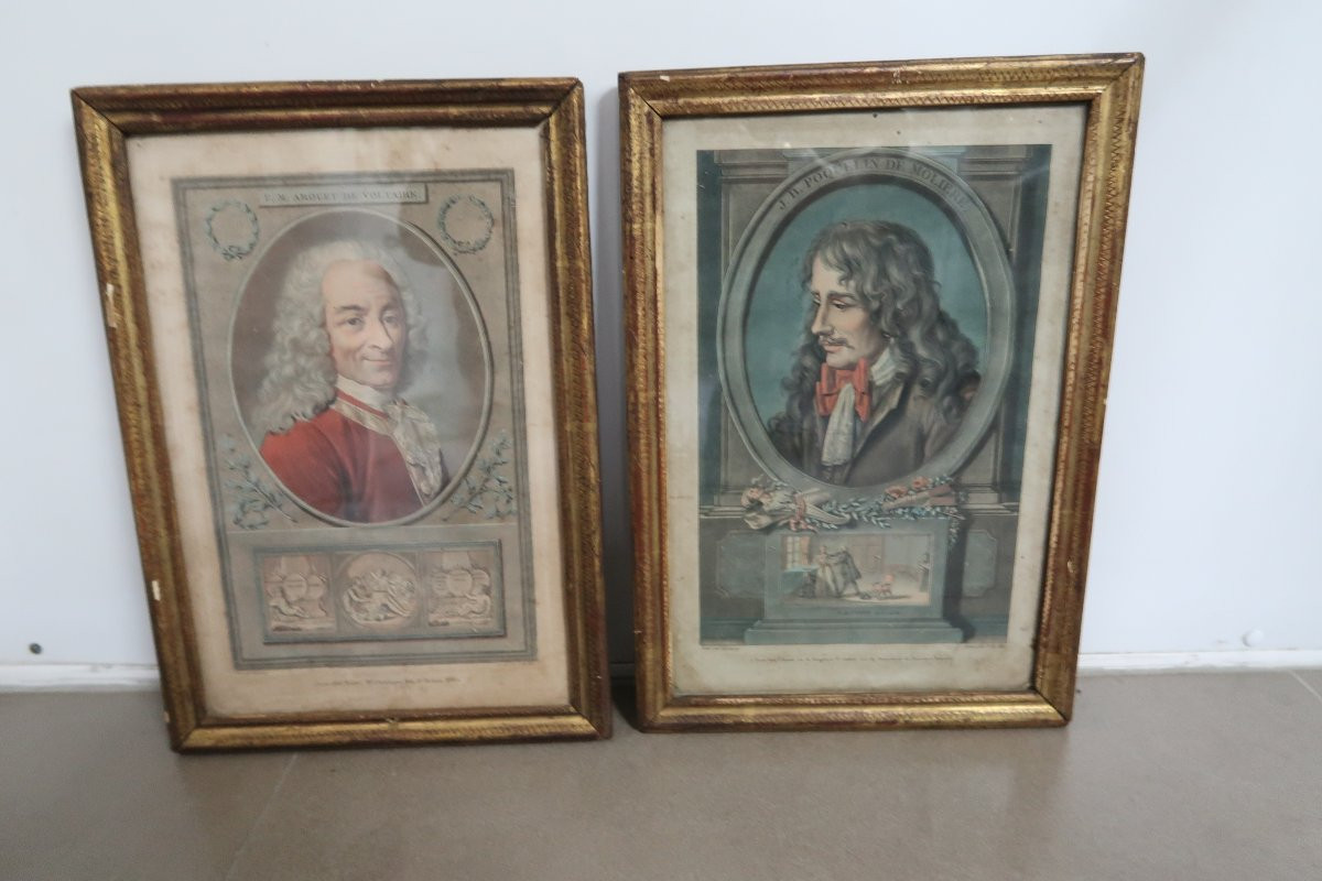 Paire de Gravures  : Voltaire et Molière-photo-2