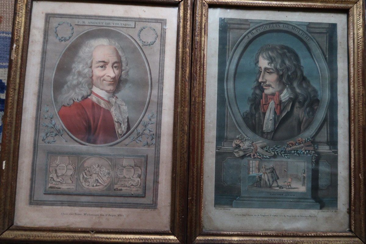 Paire de Gravures  : Voltaire et Molière