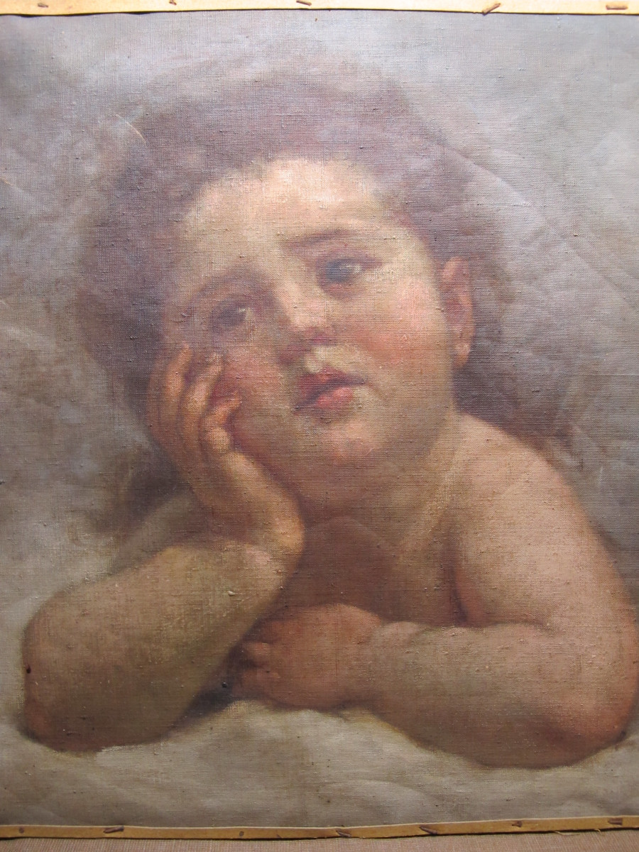 Oil On Canvas: Bust Of A Child-photo-2