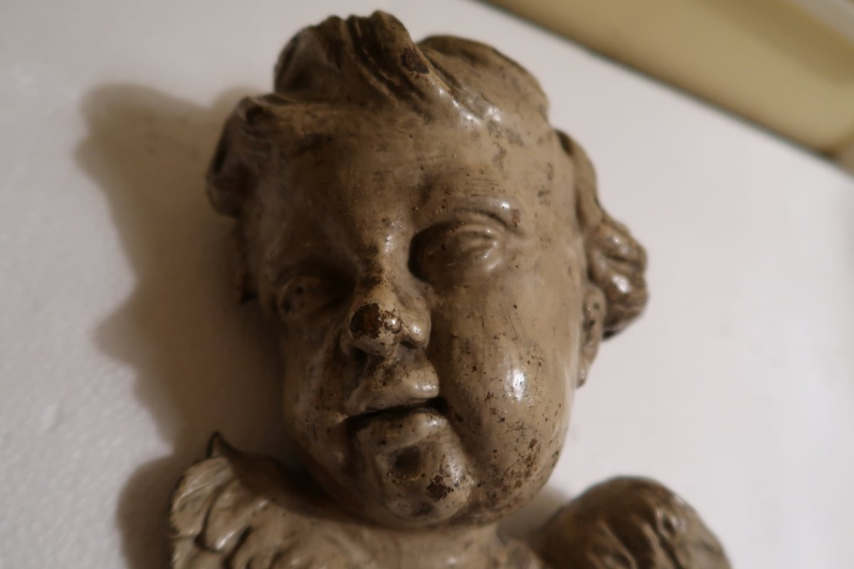 18th Century White Painted Wooden Angel Head-photo-2