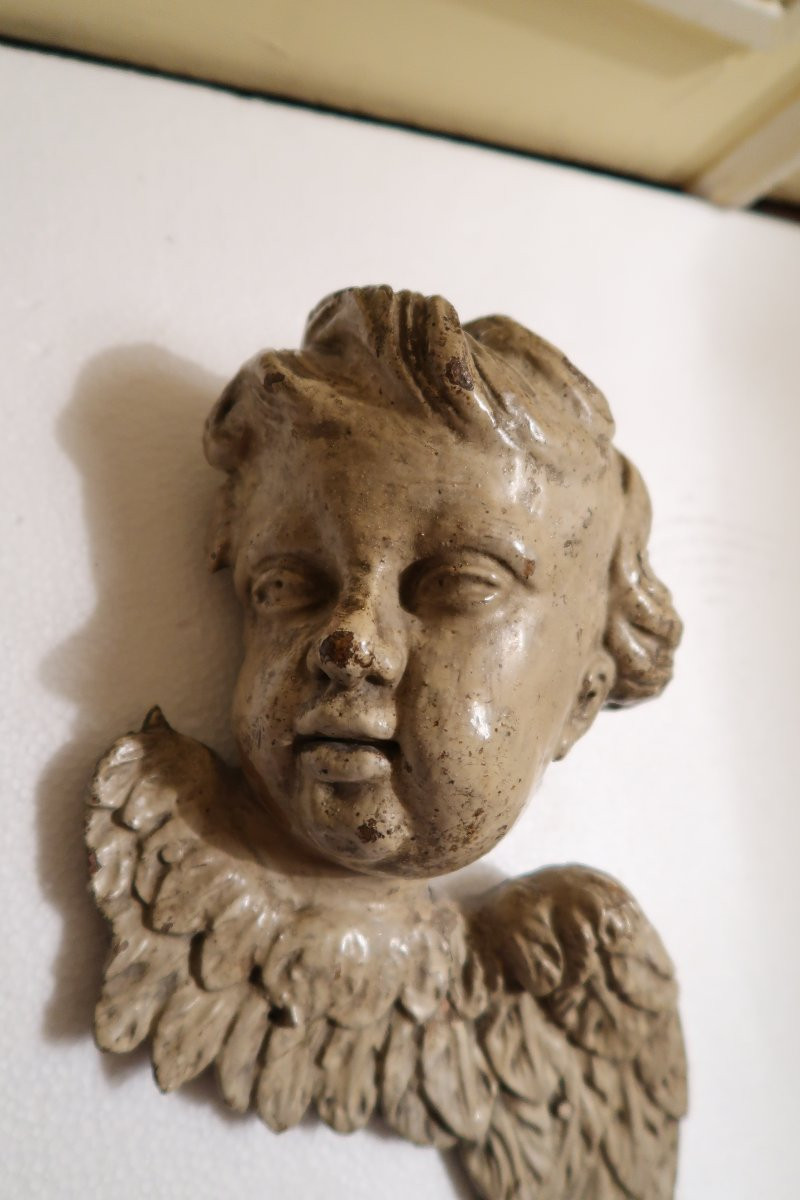 18th Century White Painted Wooden Angel Head-photo-6