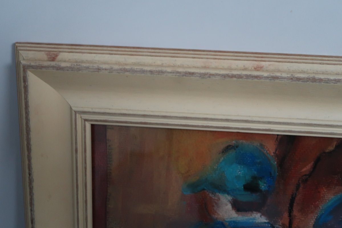 Huile  sur papier  : deux enfants jouant-photo-5