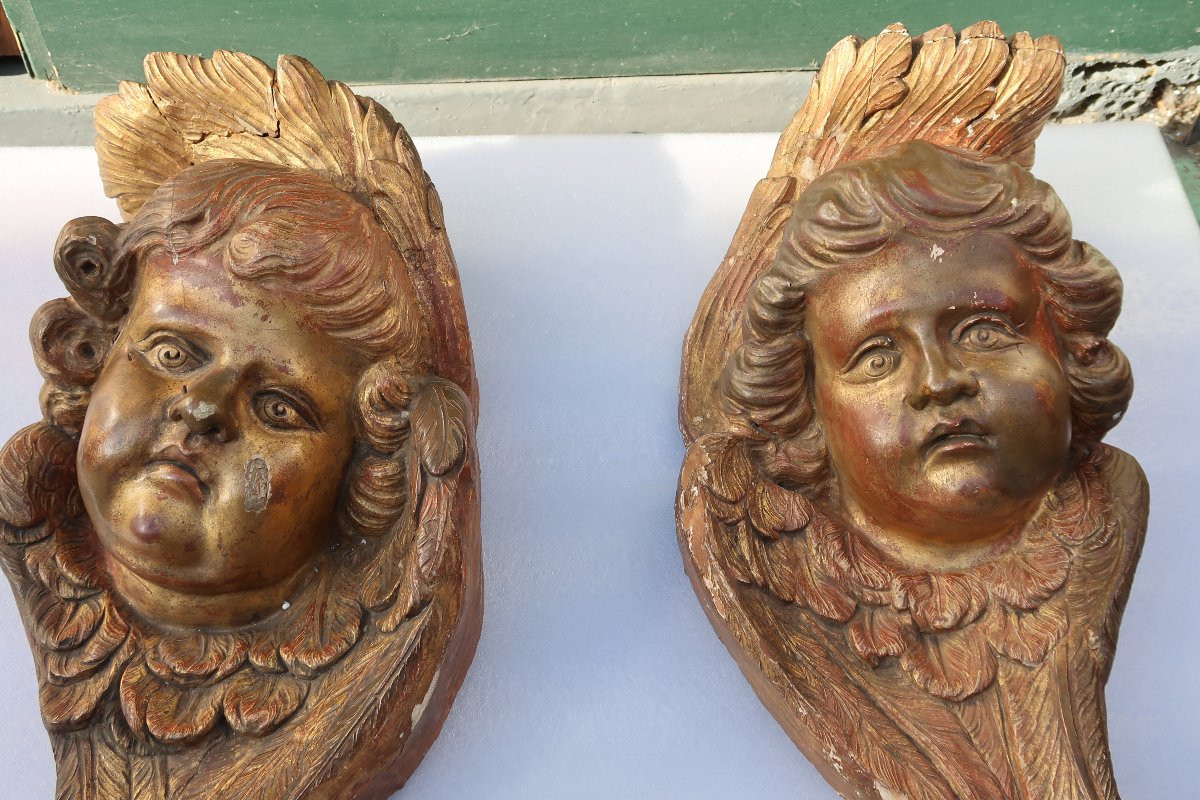 Paire de têtes d' angelots  XVIII -photo-2