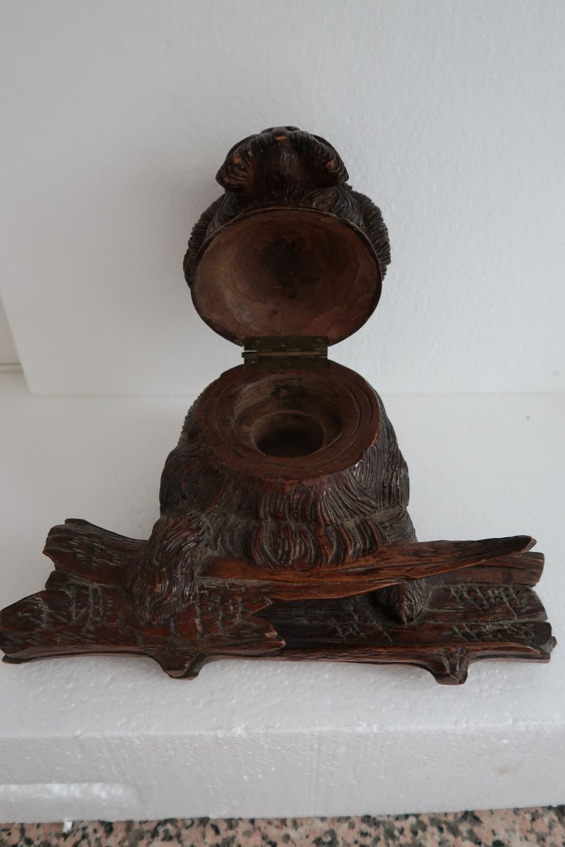 Inkwell With Dog Decoration - Black Forest 19th Century-photo-3