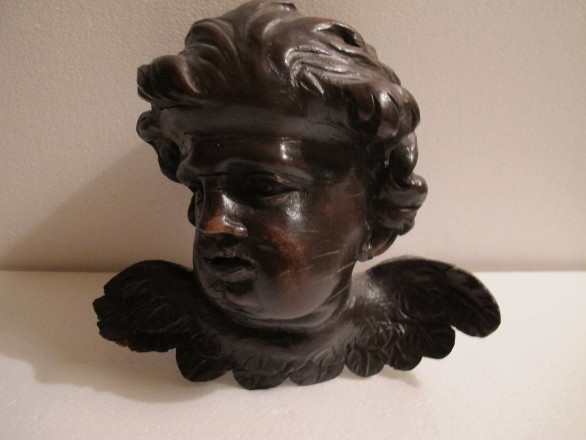 Tête d' Angelot en noyer  XVIII-photo-3