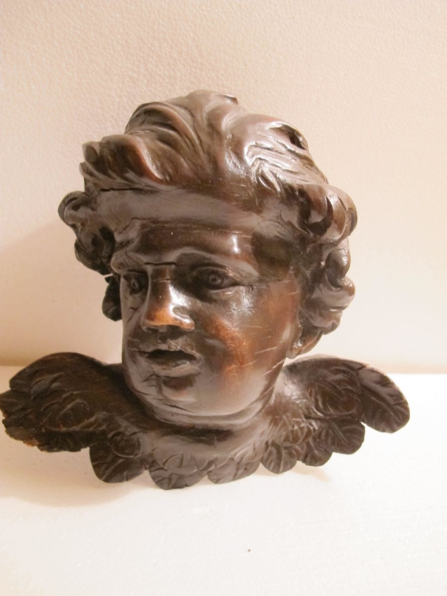 Tête d' Angelot en noyer  XVIII-photo-4
