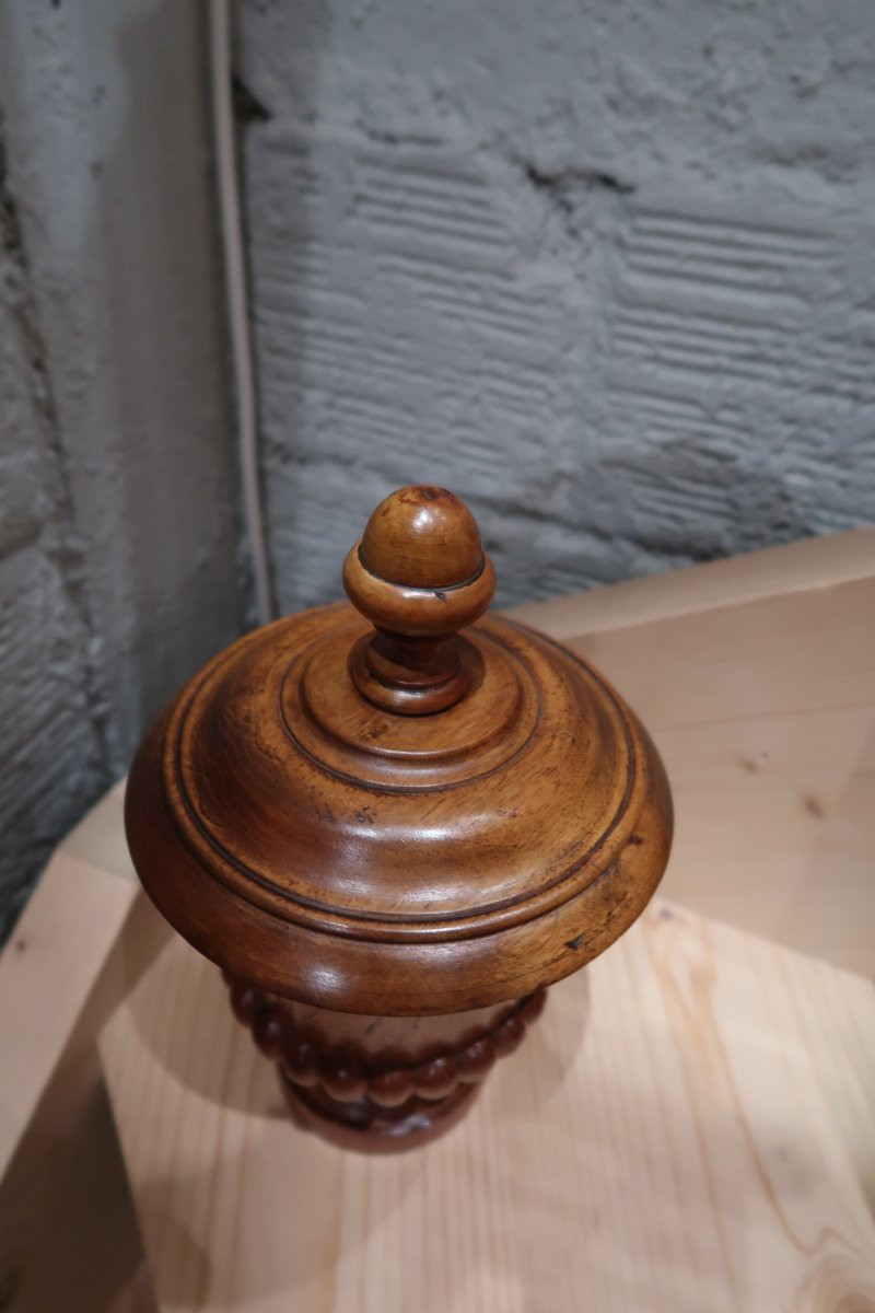 Covered Cup In Turned Wood 19th Century -photo-2