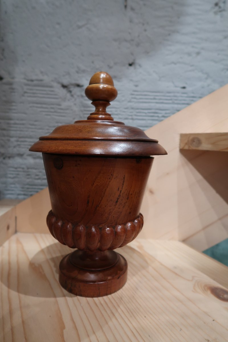 Covered Cup In Turned Wood 19th Century -photo-3