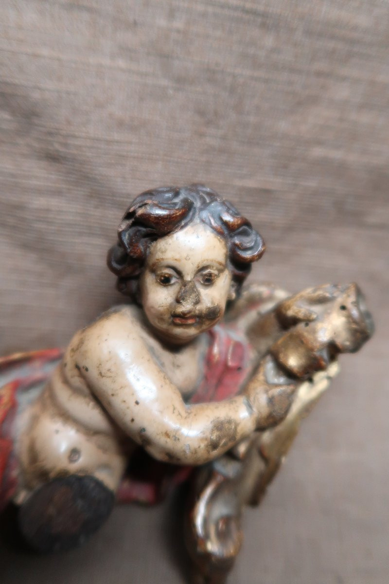 Polychrome Wooden Putto XVIII-photo-2