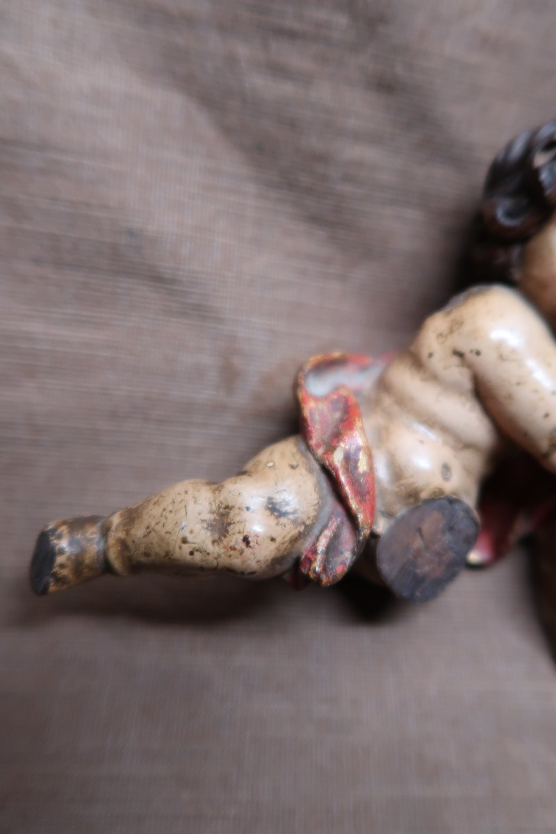 Polychrome Wooden Putto XVIII-photo-3
