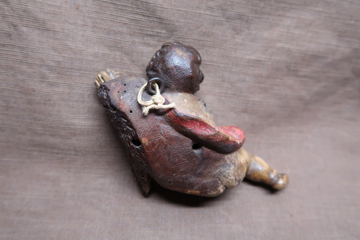 Polychrome Wooden Putto XVIII-photo-4
