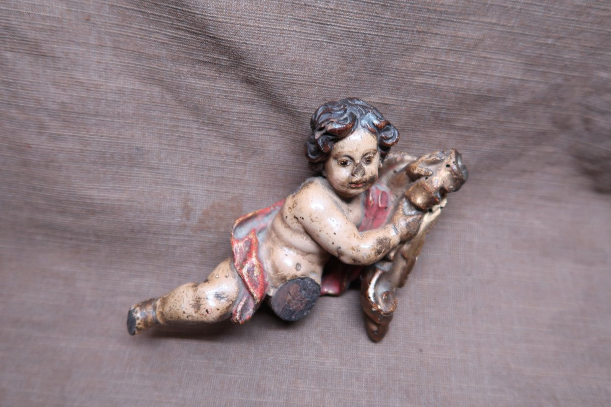 Polychrome Wooden Putto XVIII-photo-2