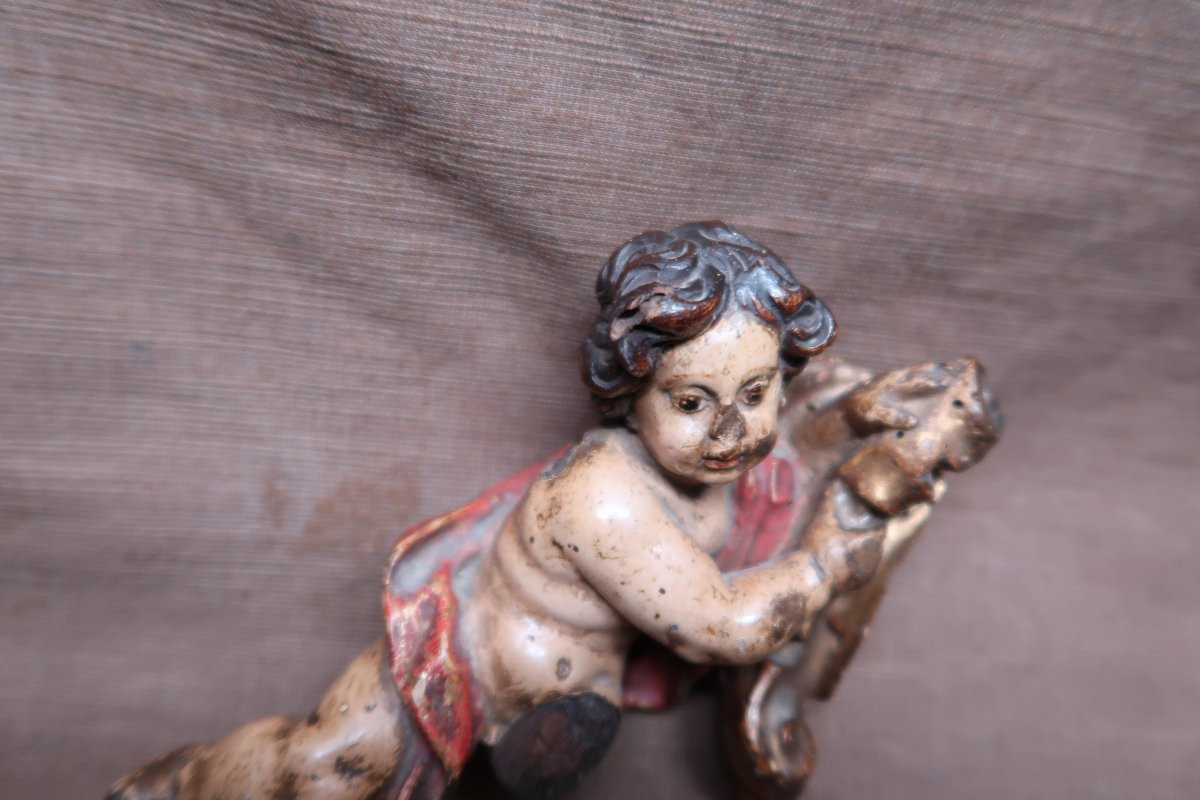 Polychrome Wooden Putto XVIII-photo-3