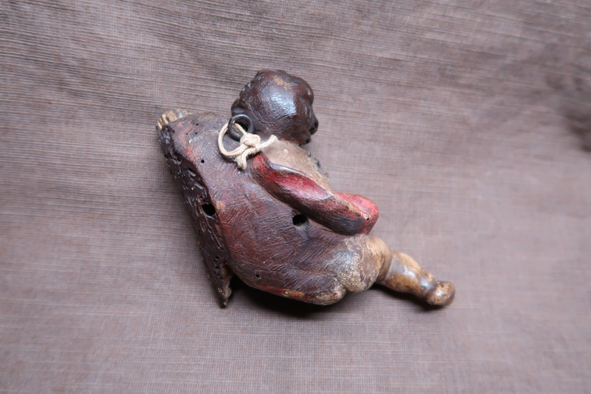 Polychrome Wooden Putto XVIII-photo-4