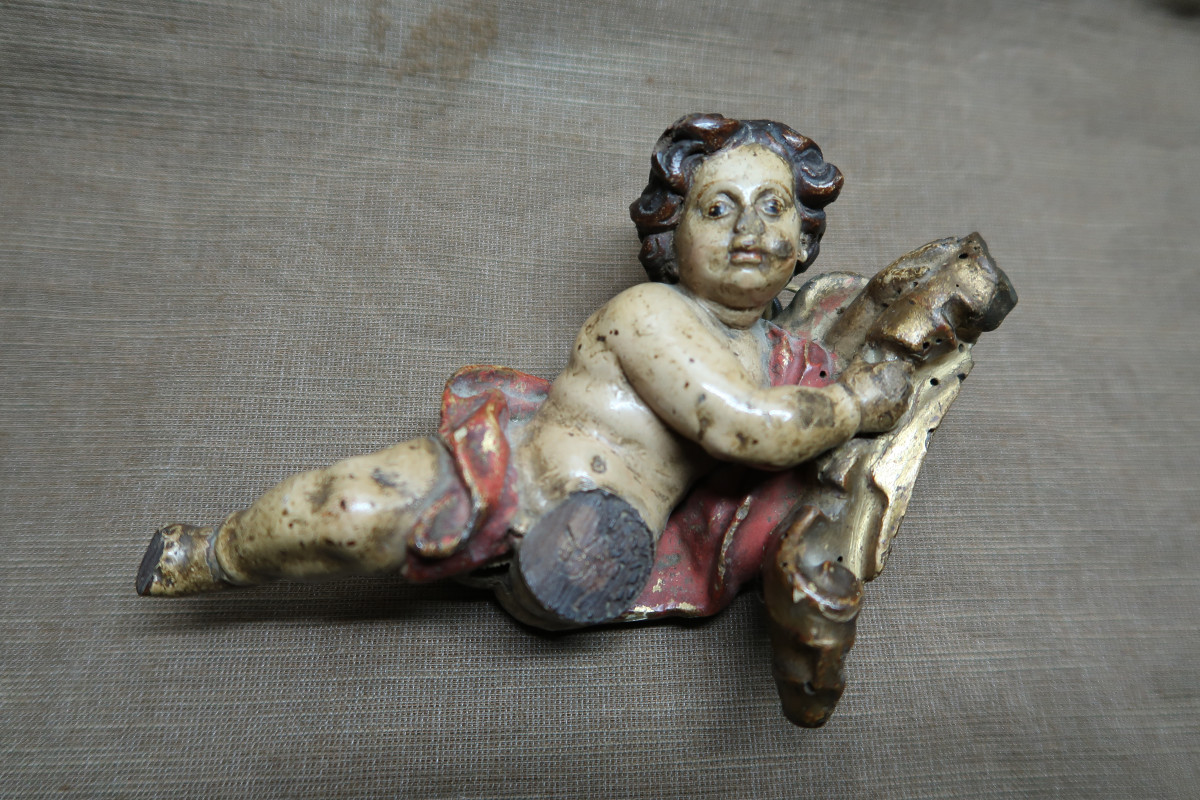 Polychrome Wooden Putto XVIII