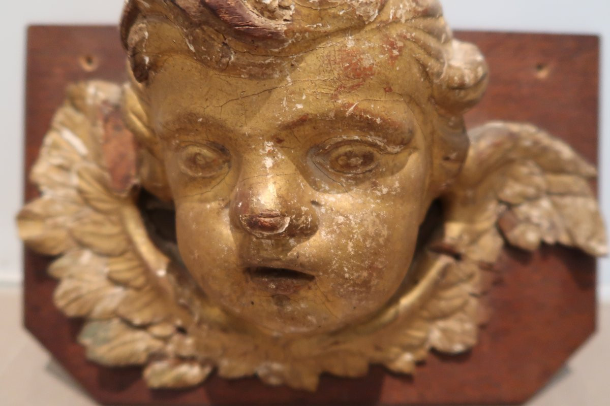 Tête d' Angelot en bois doré   XVIII -photo-2