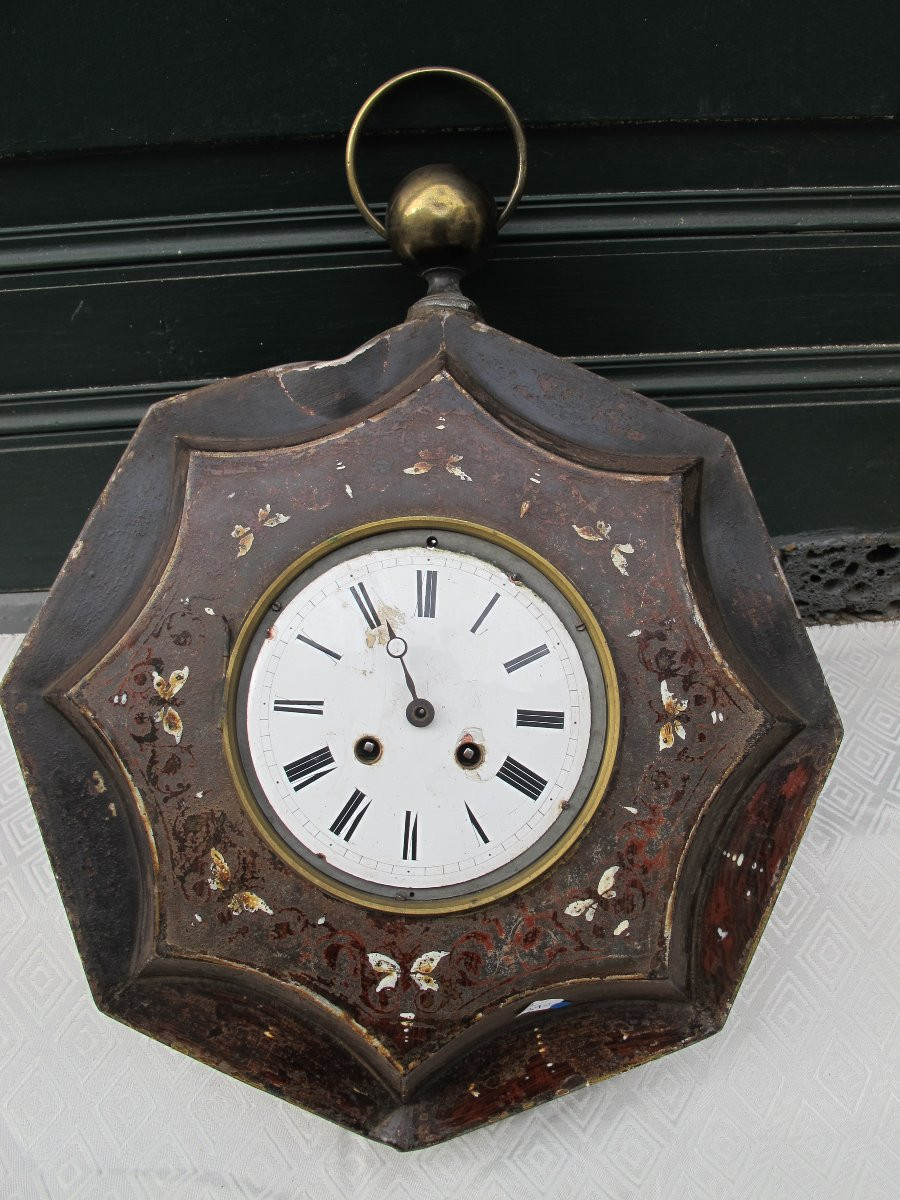 19th Century Painted Sheet Metal Wall Clock-photo-2