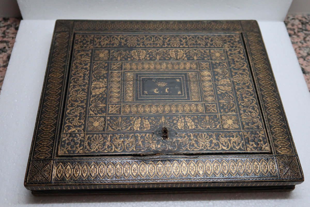 19th Century Morocco Leather Letter Box-photo-4