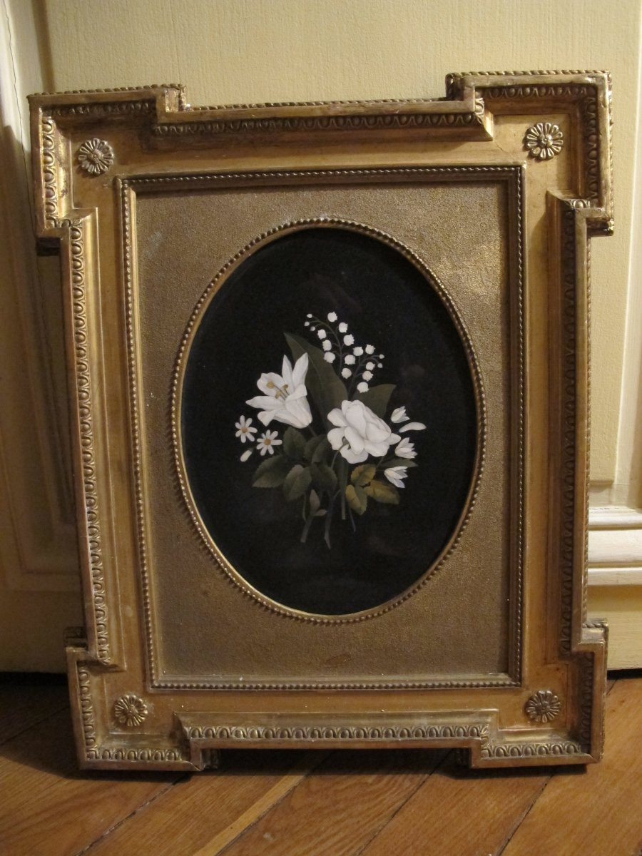 Bouquet de fleurs en marqueterie de marbre  XIX-photo-2