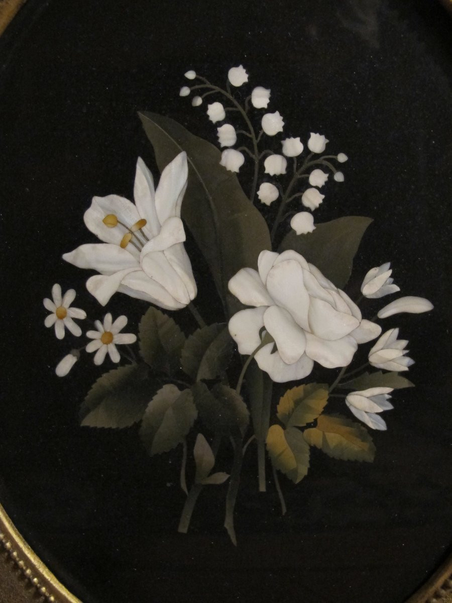 Bouquet de fleurs en marqueterie de marbre  XIX-photo-4