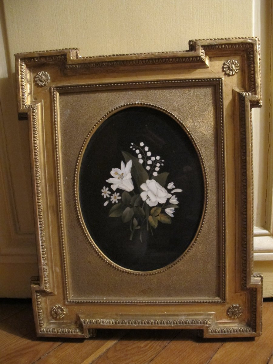 Bouquet de fleurs en marqueterie de marbre  XIX-photo-2