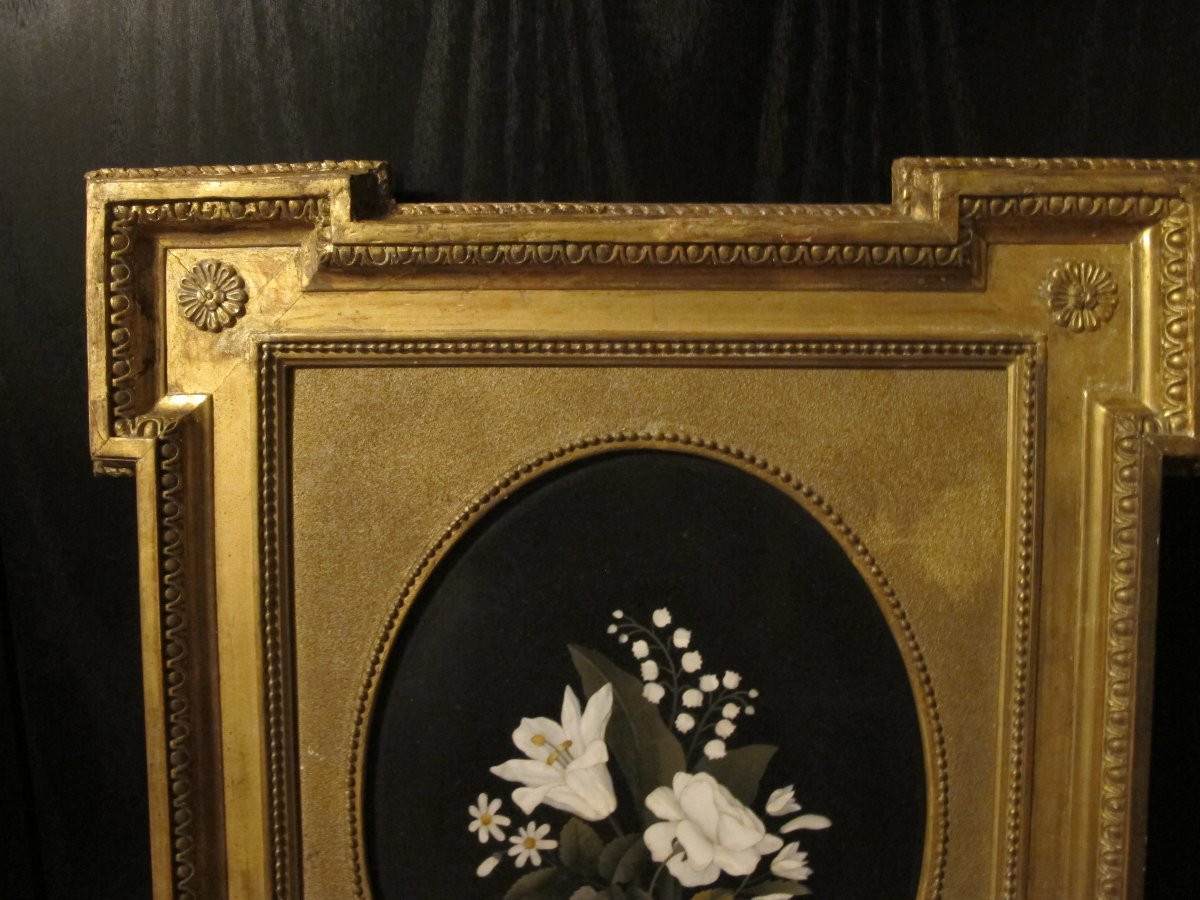 Bouquet de fleurs en marqueterie de marbre  XIX-photo-4