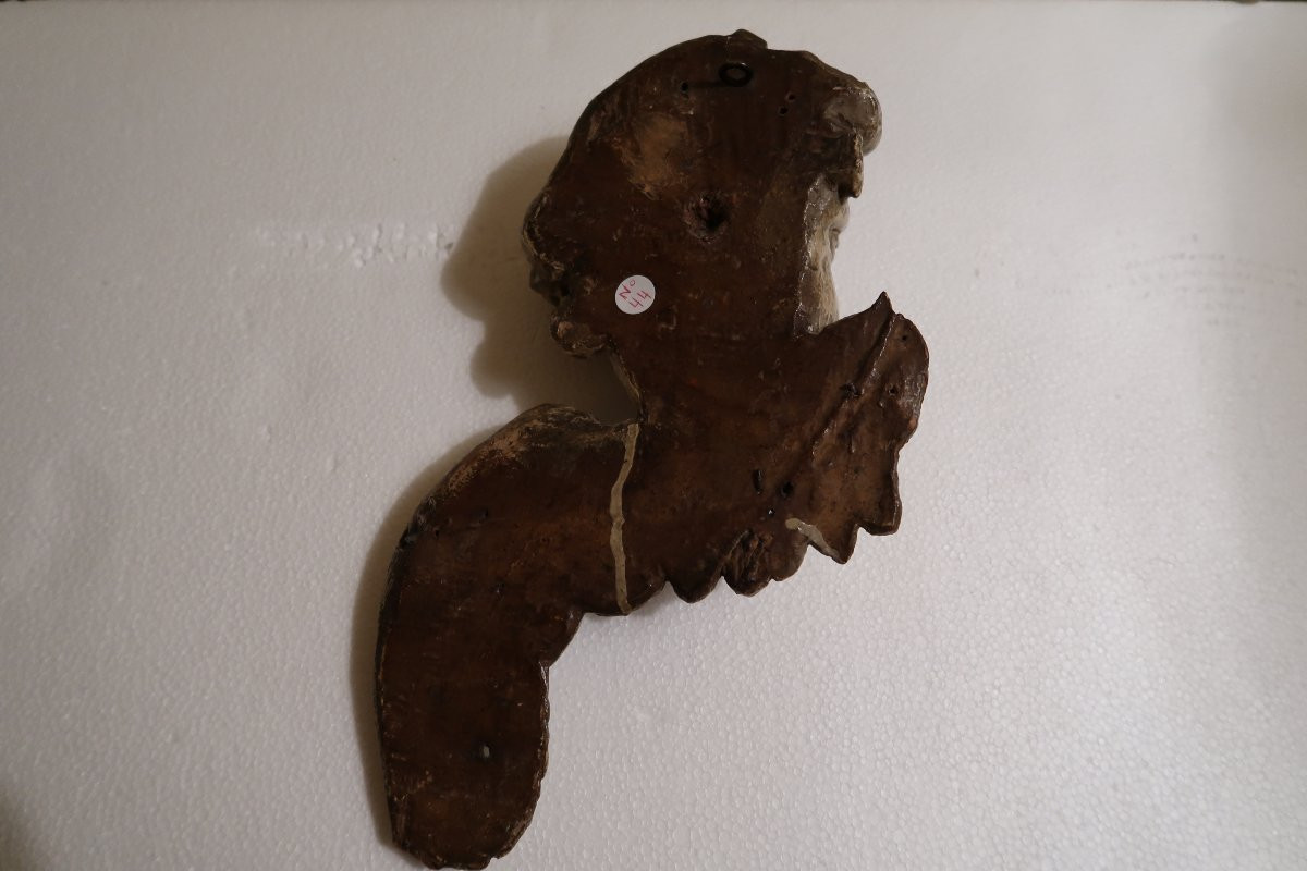 Painted Wooden Cherub Head, 18th Century-photo-4