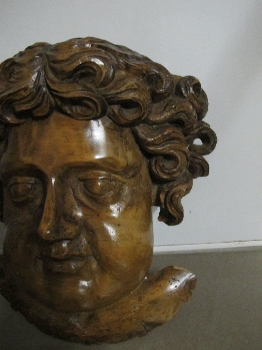 Tête d' enfant  en noyer  début  XVIII-photo-2