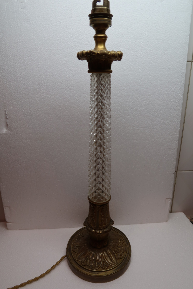Lampe  en bronze et cristal  Epoque Restauration