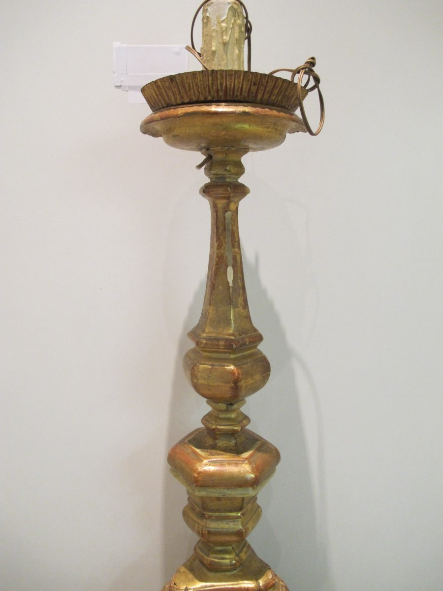 18th Century Gilded Wooden Candlestick-photo-3