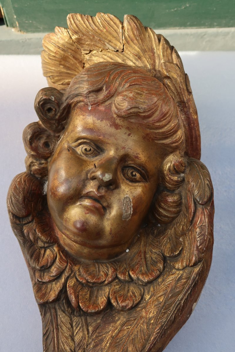 Paire d' angelots en bois doré  XVIII-photo-3