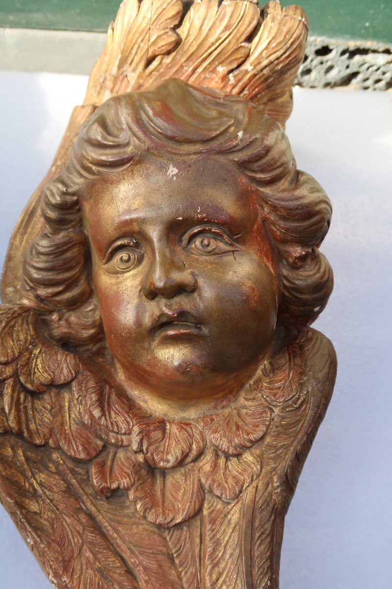 Paire d' angelots en bois doré  XVIII-photo-4