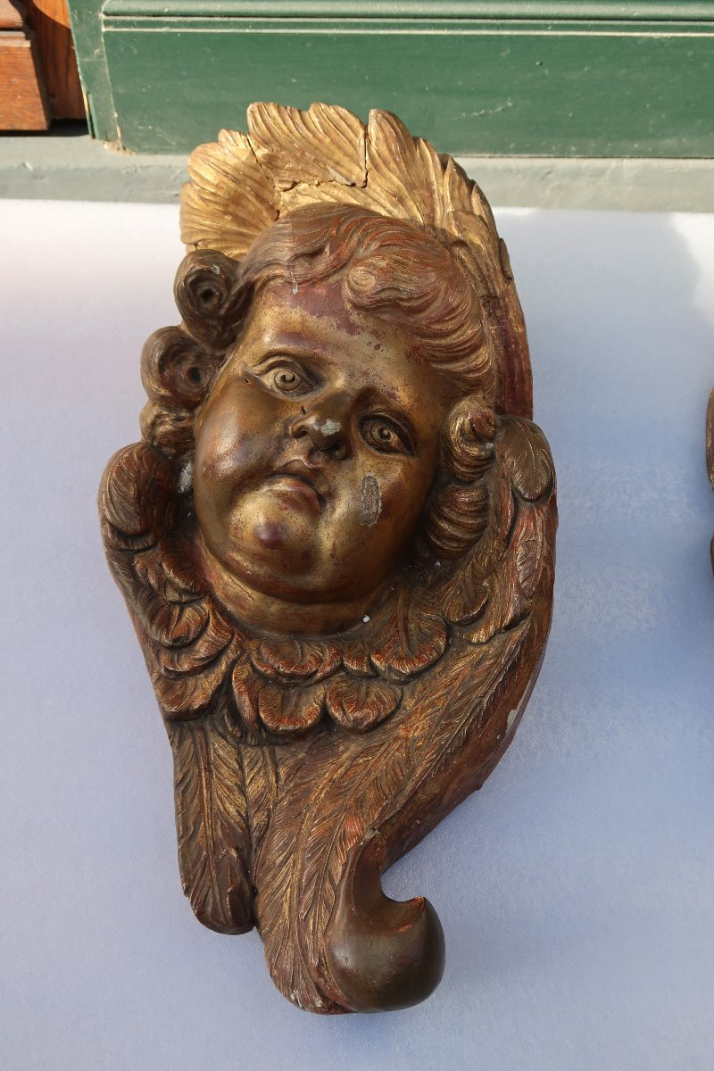 Paire d' angelots en bois doré  XVIII-photo-2