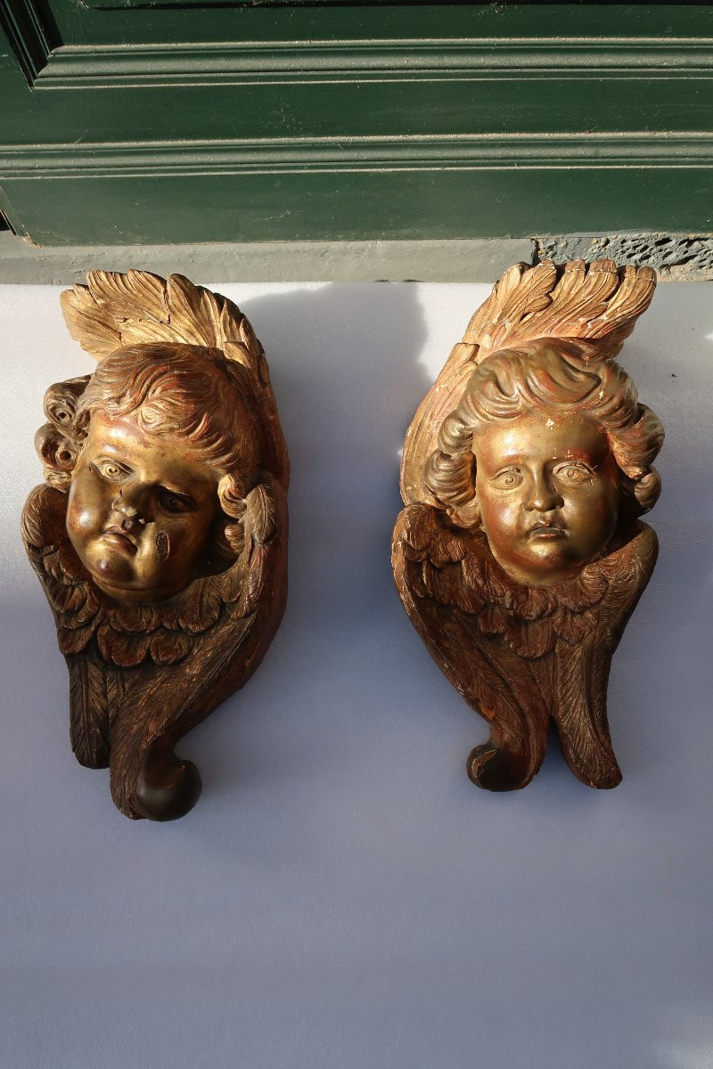 Paire d' angelots en bois doré  XVIII-photo-4