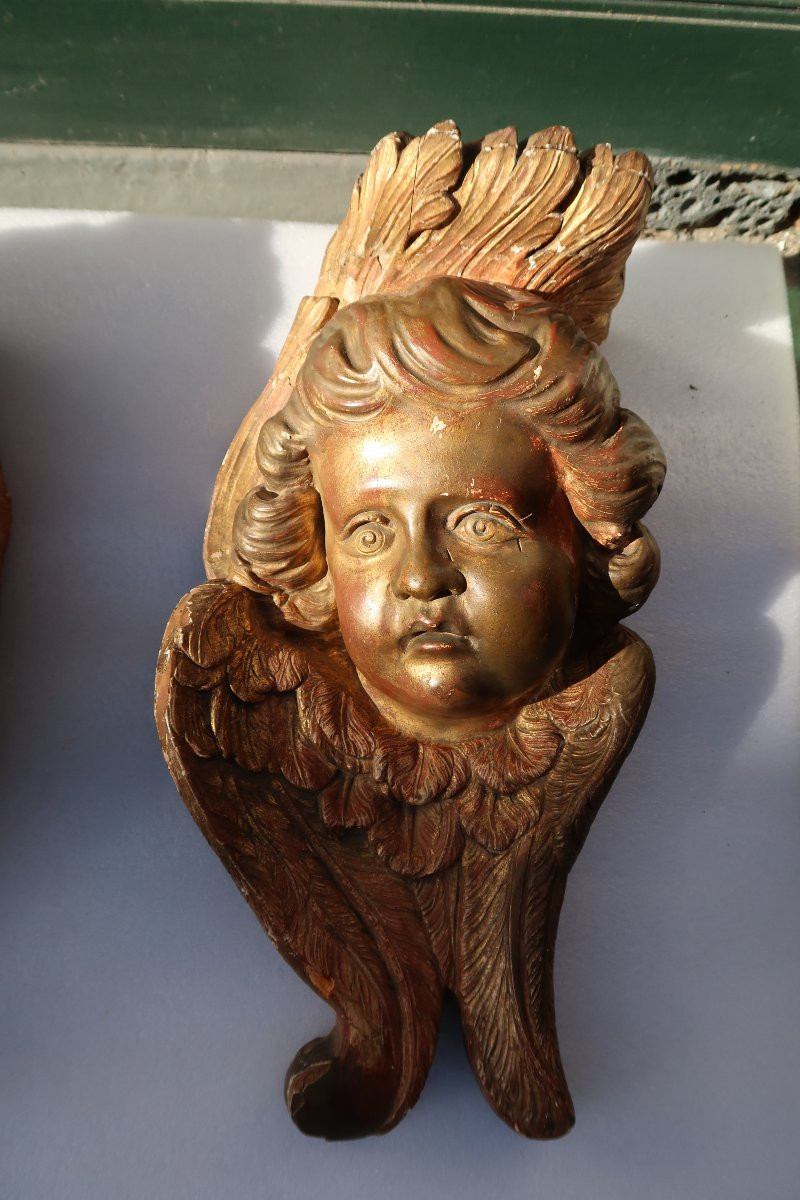 Paire d' angelots en bois doré  XVIII-photo-6