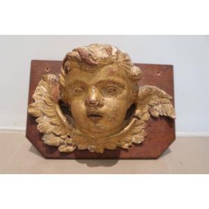 18th Century Gilded Wooden Angel Head 